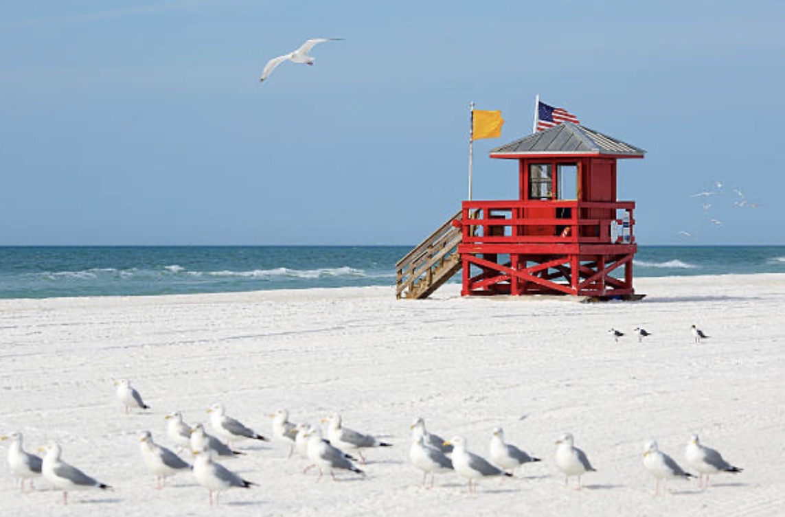 Siesta Key Beach — Sarasota, Florida Siesta Key Beach red lifeguard stand white sand Sarasota Florida